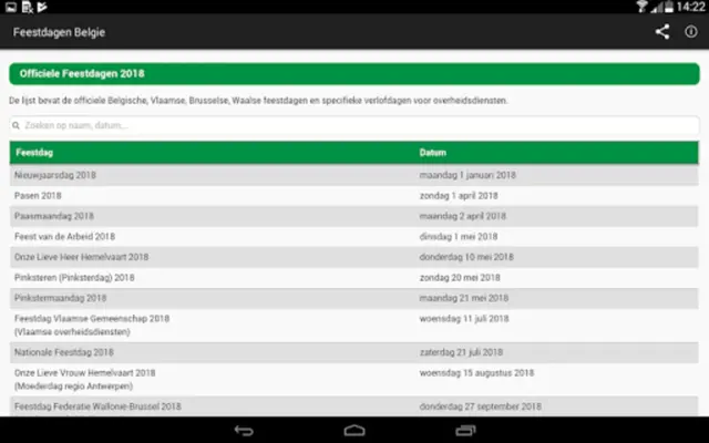 Belgian Holidays Calendar android App screenshot 14